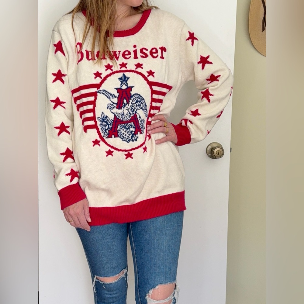 Vintage Junk Food Budweiser Women's Star Patterned Sweater